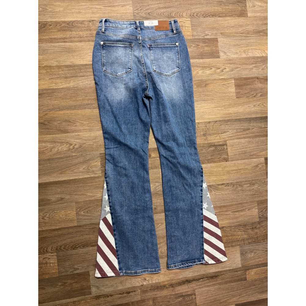 Judy Blue American Flag Flare Jeans High Waist Med Blue Print Size 9/29 - Picture 6 of 6